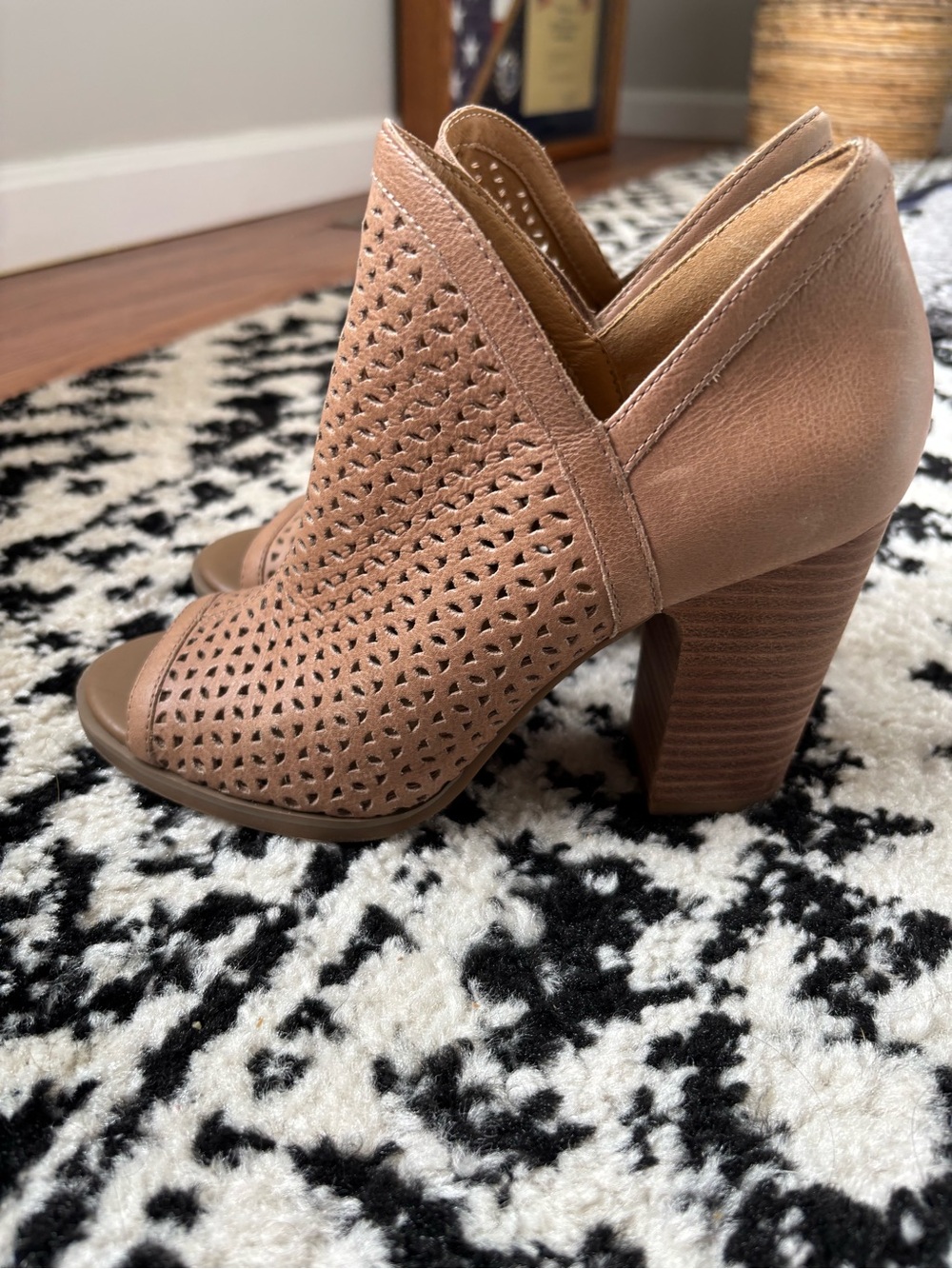 Lucky Brand Women’s Taupe Perforated Peep-Toe Block Heel Booties